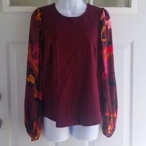 Nine West Puff-Sleeve Mixed Media Top | Sz. Medium